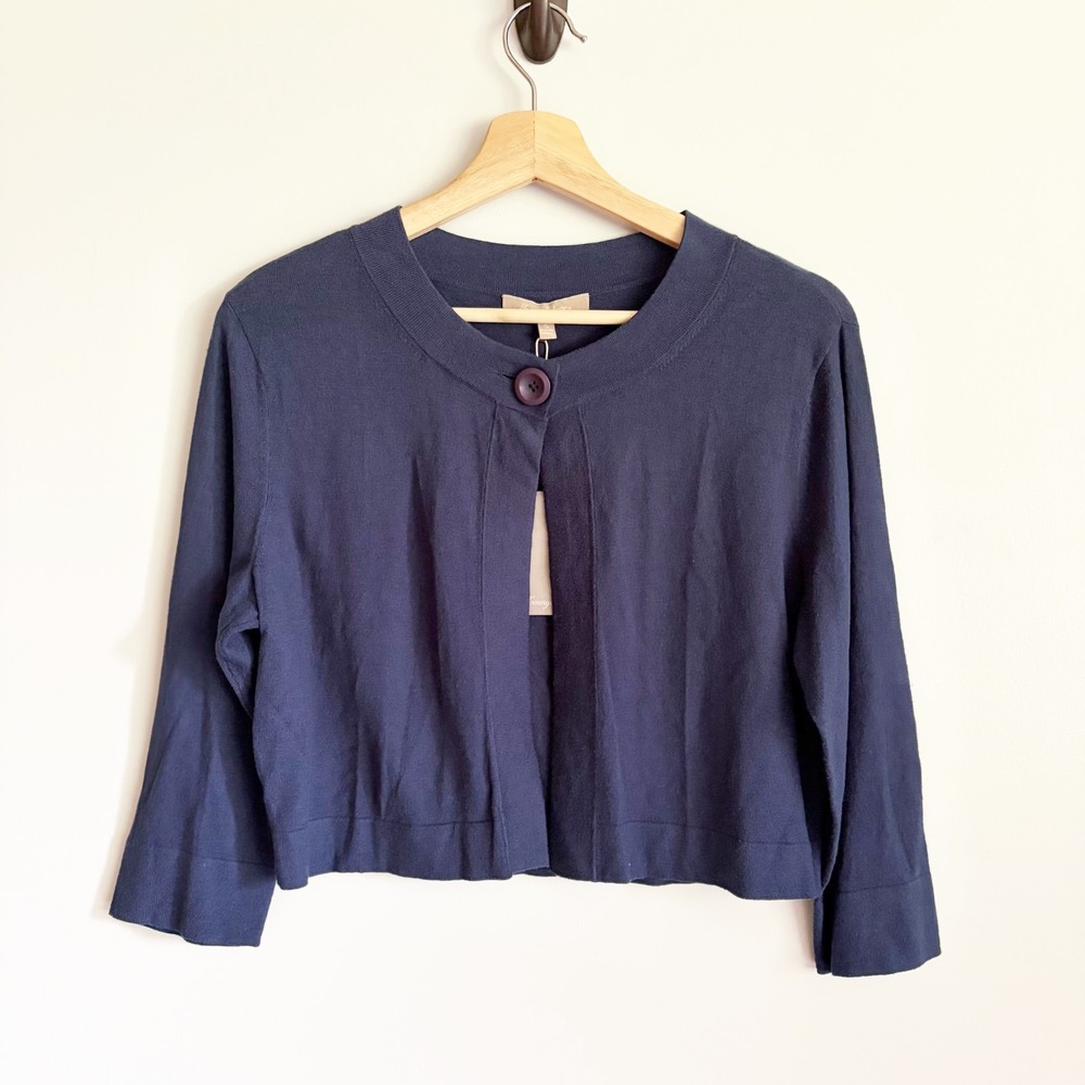 Tommy Bahama Womens Cropped Cardigan Sweater Size Small Silk Cotton Navy Blue